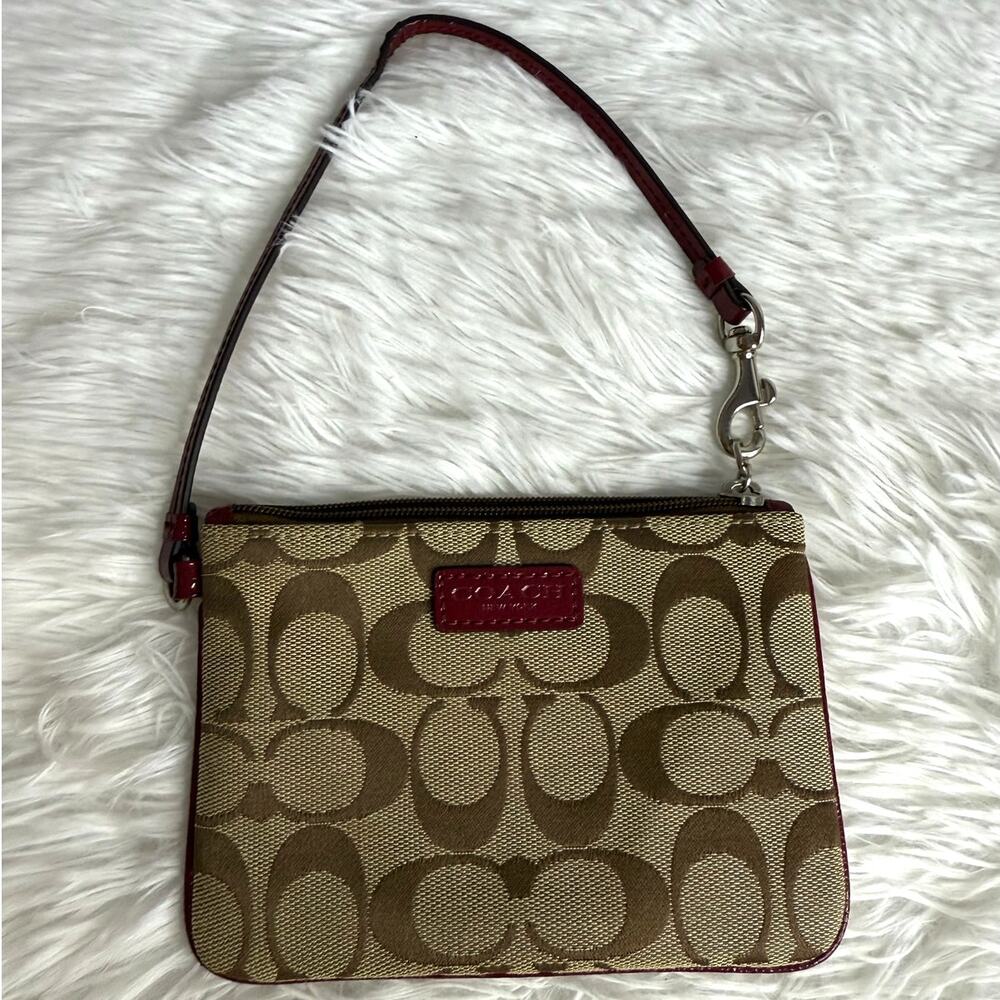COACH Brown Red Canvas Wristlet
